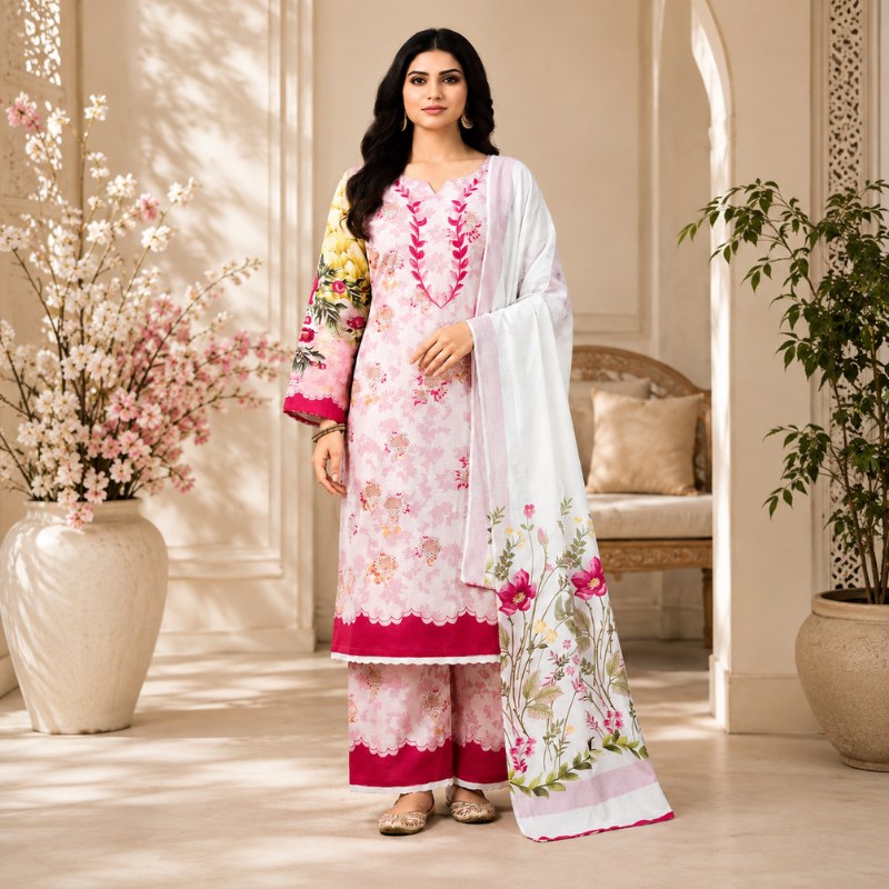 Koko Print 3 piece white cotton fabric